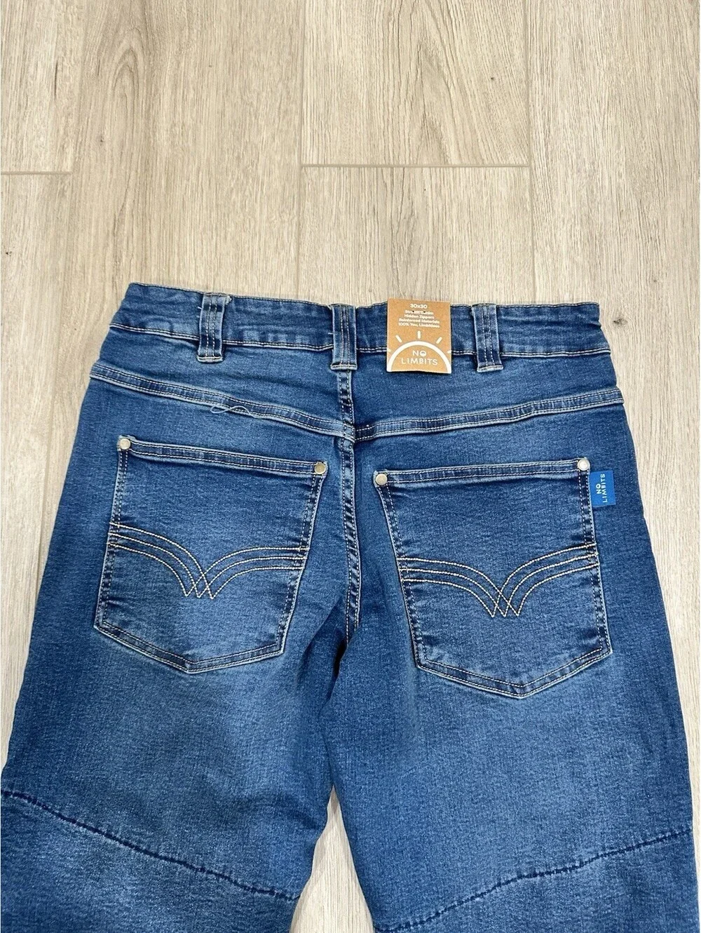 NWT No Limbits Blue Dark wash Denim Jeans Stretch Hidden Zippers Mens 30x30